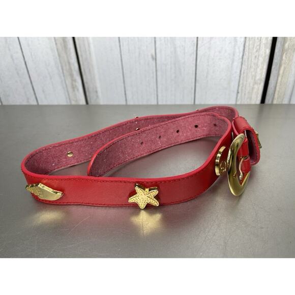 Vintage Belt Seashell Nautical Red Leather Goldtone Coastal Beach Size Small - Picture 2 of 4